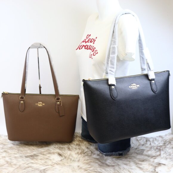 Coach Gallery Tote Bag Leather CV402 Gold/Dark Stone - Picture 4 of 12